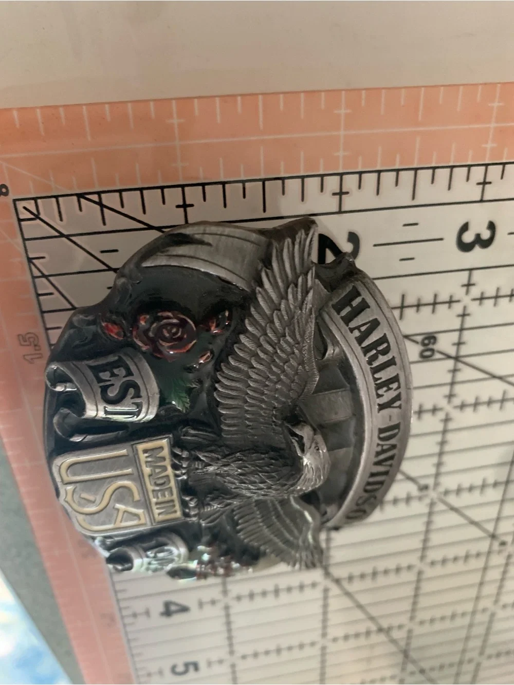 Harley-Davidson Roses and Eagles USA Belt Buckle Pewter Vintage 1980’s